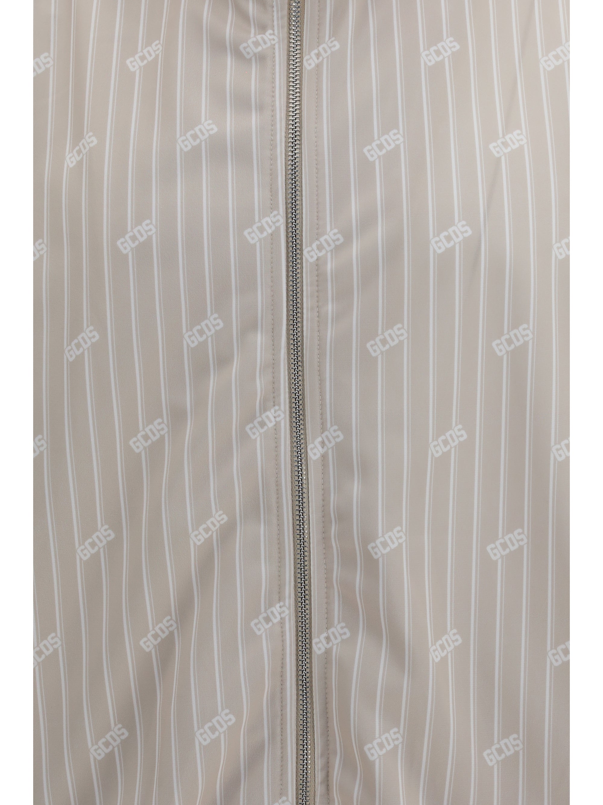 GCDS Logo Pinstripe Technical Track Jacket — Beige, view 3