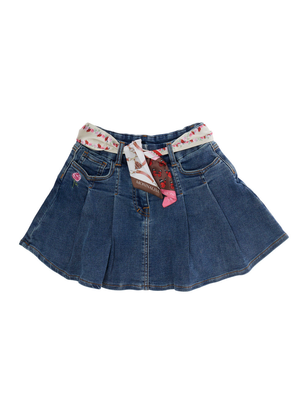 Monnalisa Pleated Denim Skirt — Blue by Monnalisa