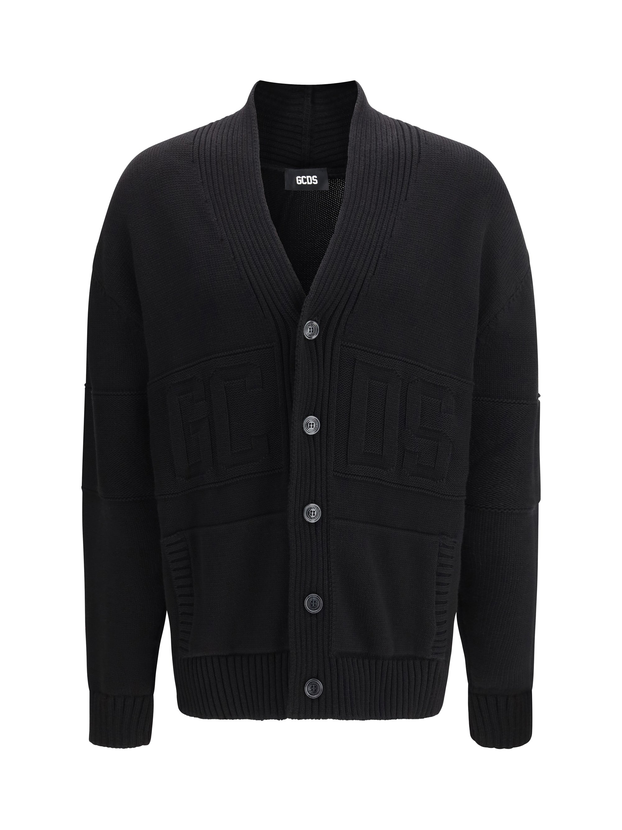 GCDS Recycled Wool Compact Knit Cardigan — Black by GCDS