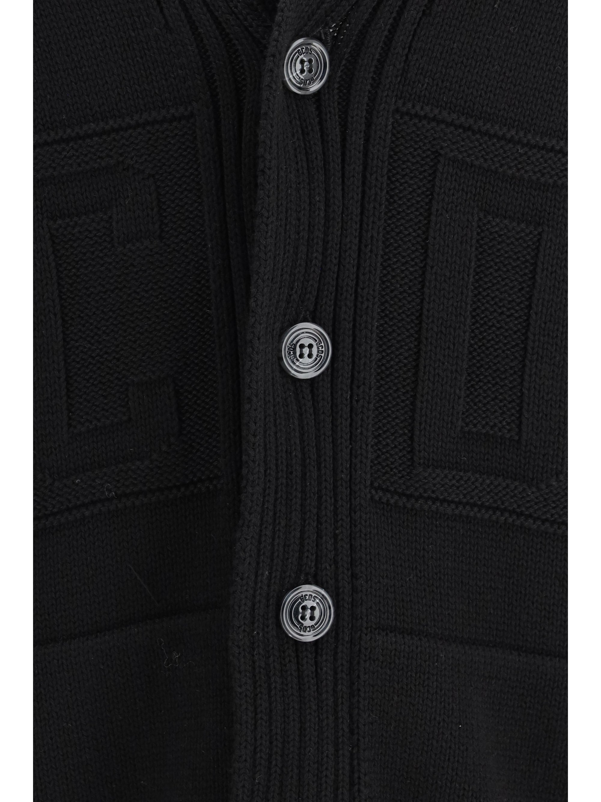 GCDS Recycled Wool Compact Knit Cardigan — Black, view 3