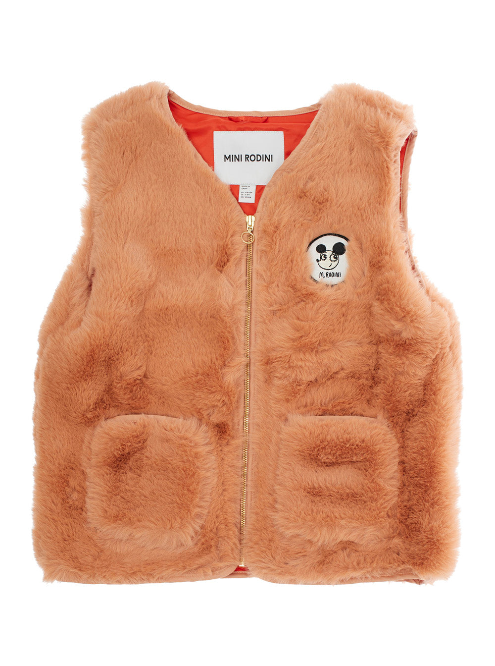 Mini Rodini Faux Fur Logo-Patch Vest — Beige by Mini Rodini