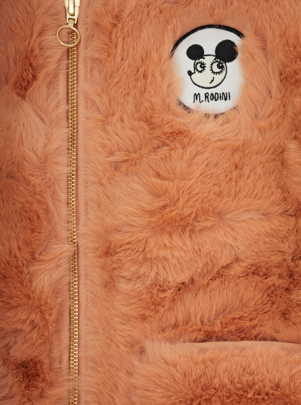 Mini Rodini Faux Fur Logo-Patch Vest — Beige, view 3
