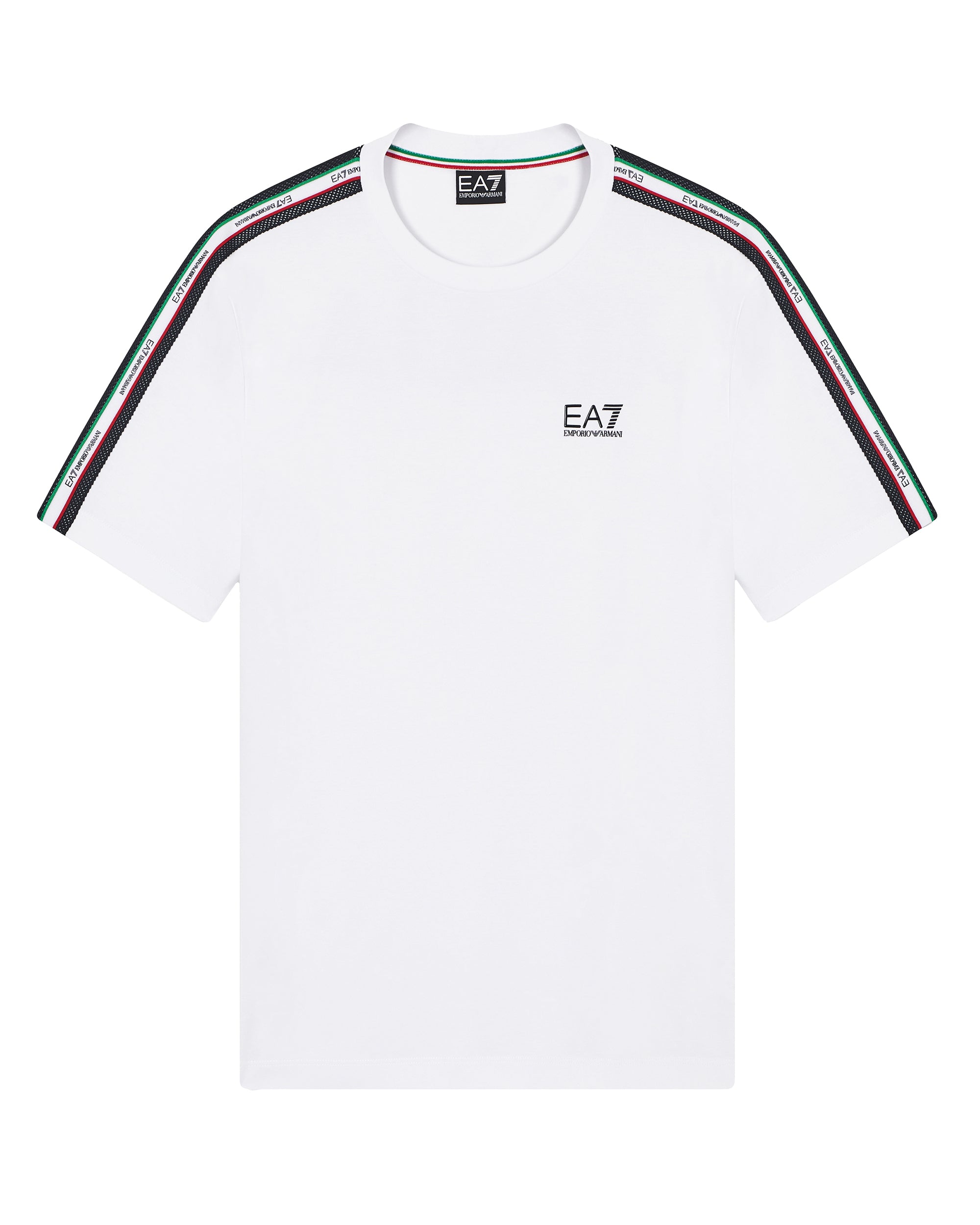 EA7 Logo-Embroidered Tricolour Tape T-Shirt — White by EA7