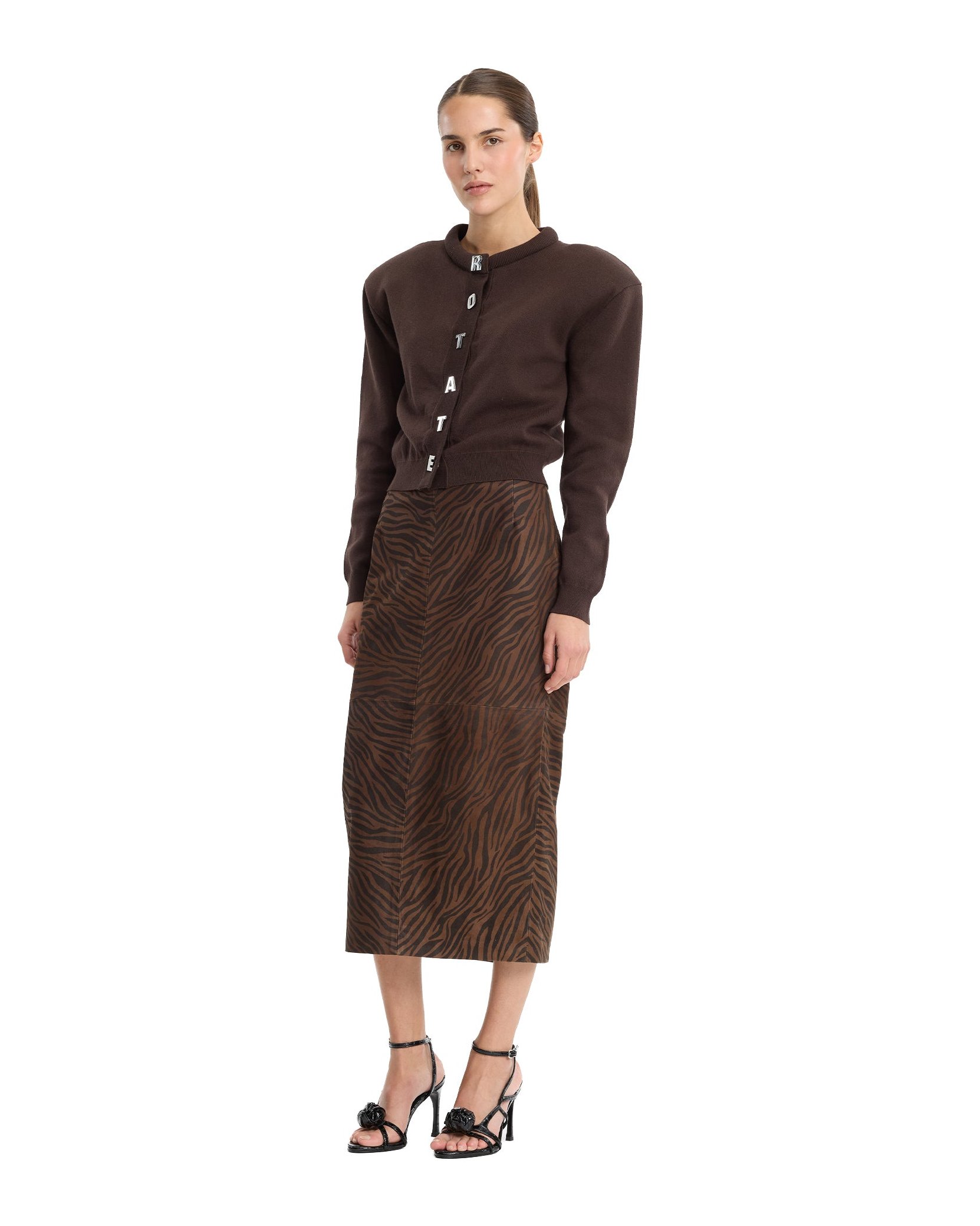 Rotate Birger Christensen Rib-Knit Organic Cotton Cardigan — Brown, view 4