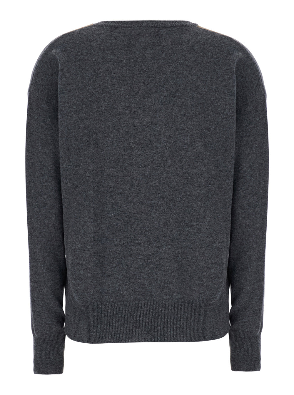Jucca Argyle V-Neck Wool Sweater — Gray, view 2