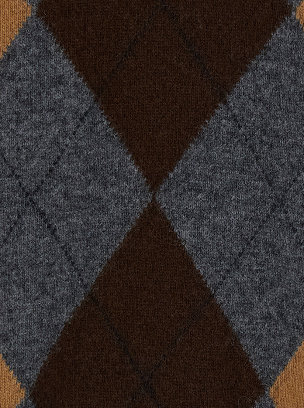 Jucca Argyle V-Neck Wool Sweater — Gray, view 3