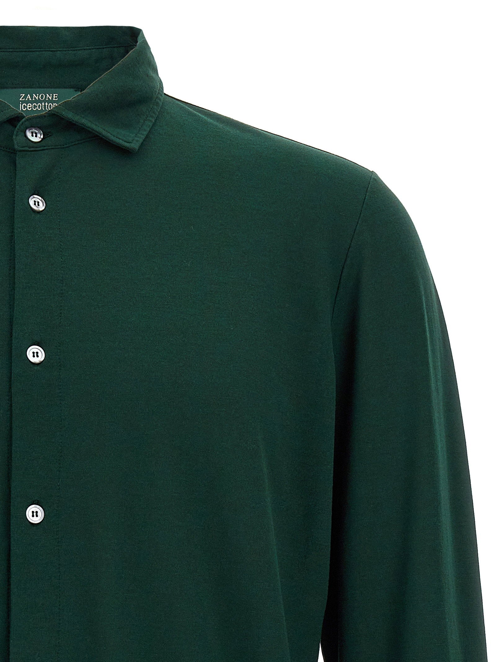 Zanone Ice Cotton Jersey Shirt — Green, view 3