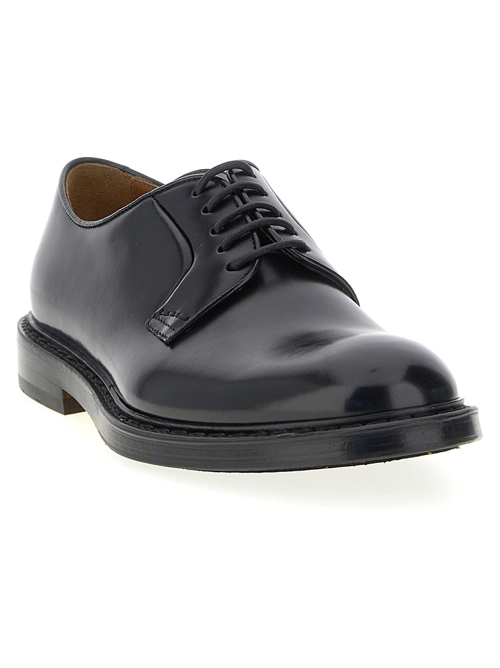 Doucal's Brushed Calf Leather Derby Oxford — Black, view 2