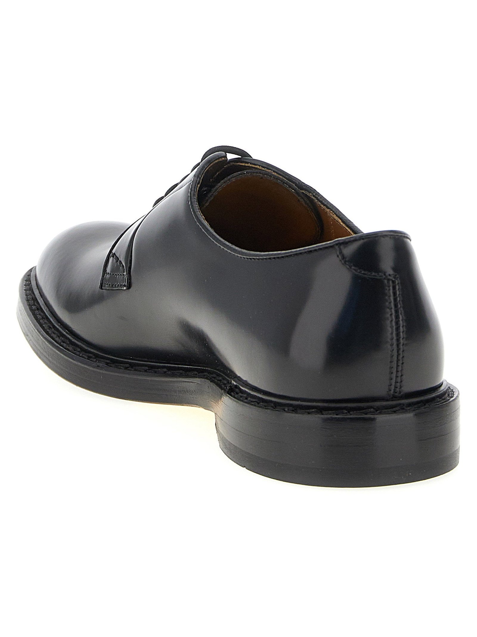 Doucal's Brushed Calf Leather Derby Oxford — Black, view 3