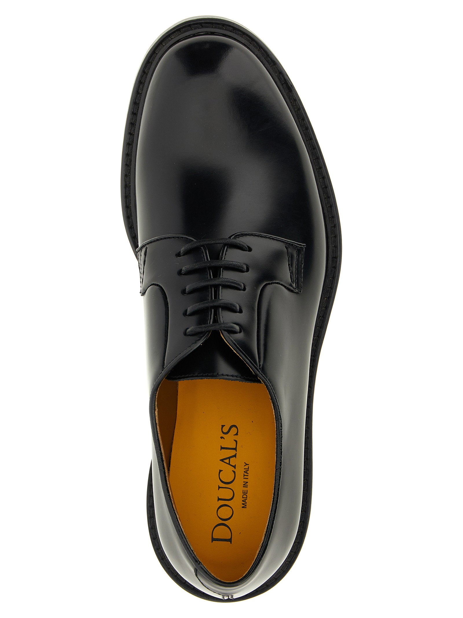 Doucal's Brushed Calf Leather Derby Oxford — Black, view 4