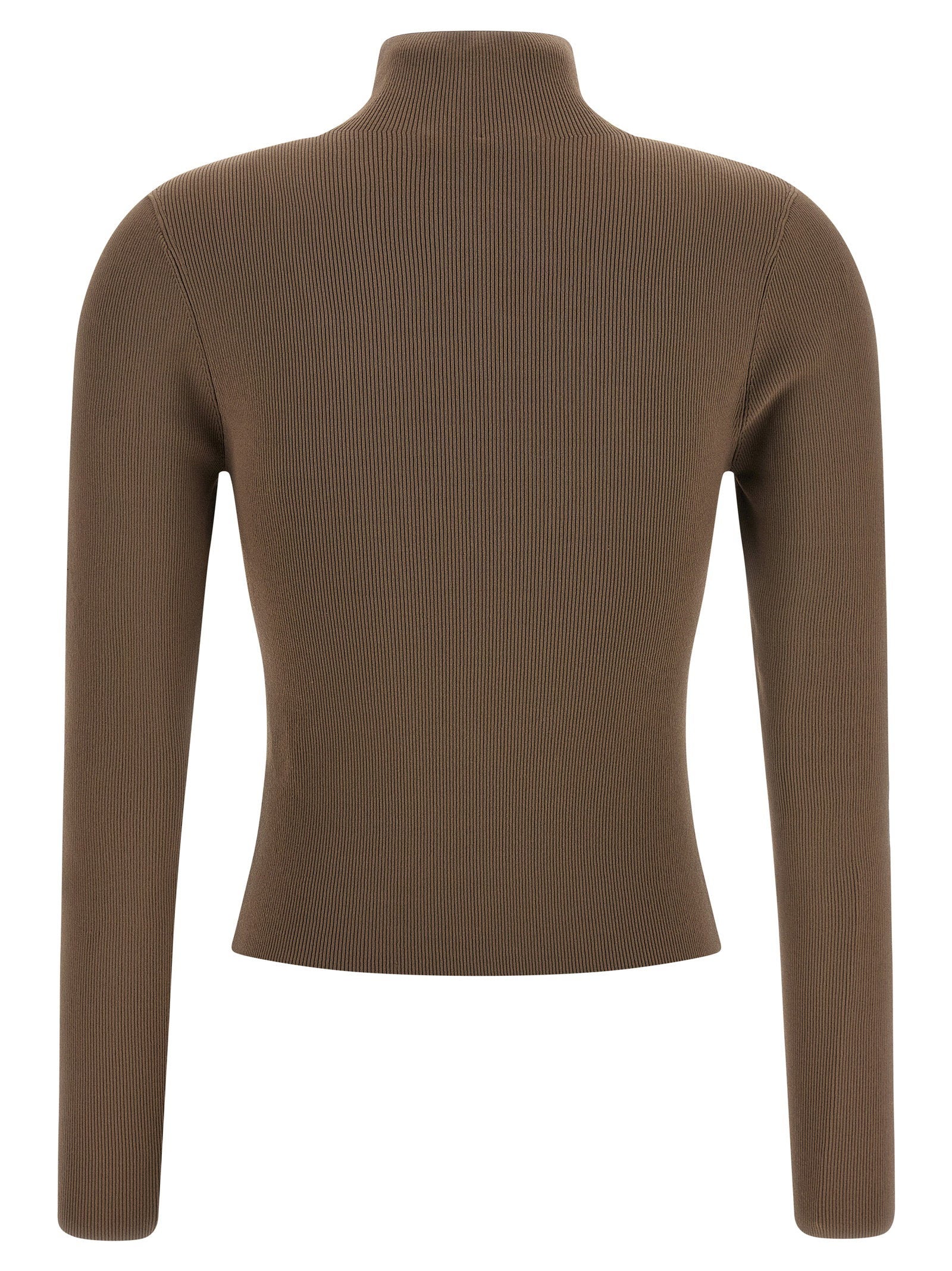 Alexander Wang Logo Ribbed Turtleneck — Brown - M, view 2