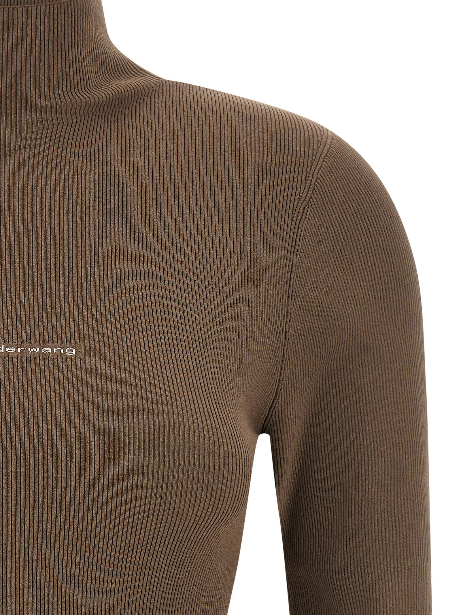 Alexander Wang Logo Ribbed Turtleneck — Brown - M, view 3