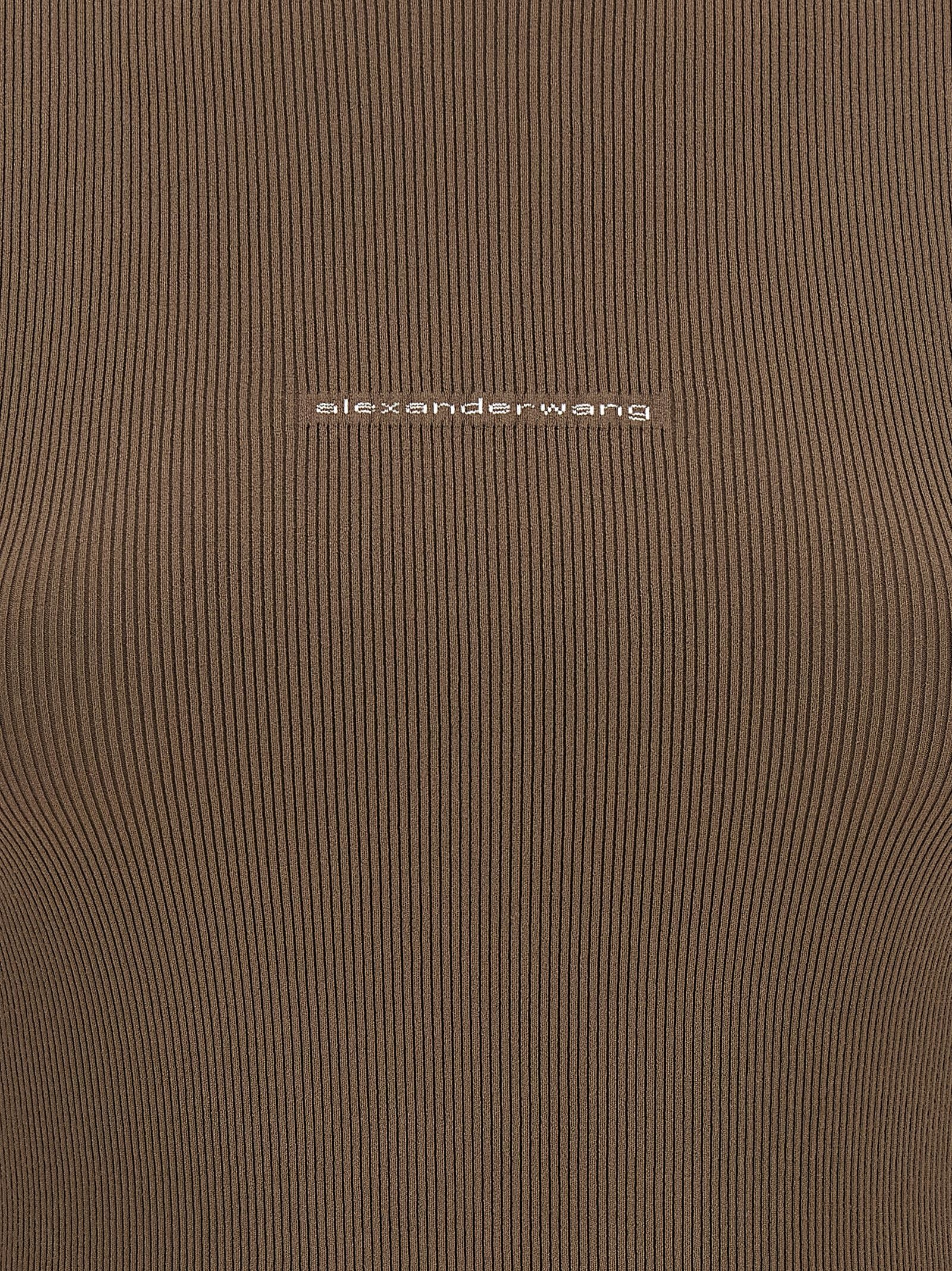 Alexander Wang Logo Ribbed Turtleneck — Brown - M, view 4