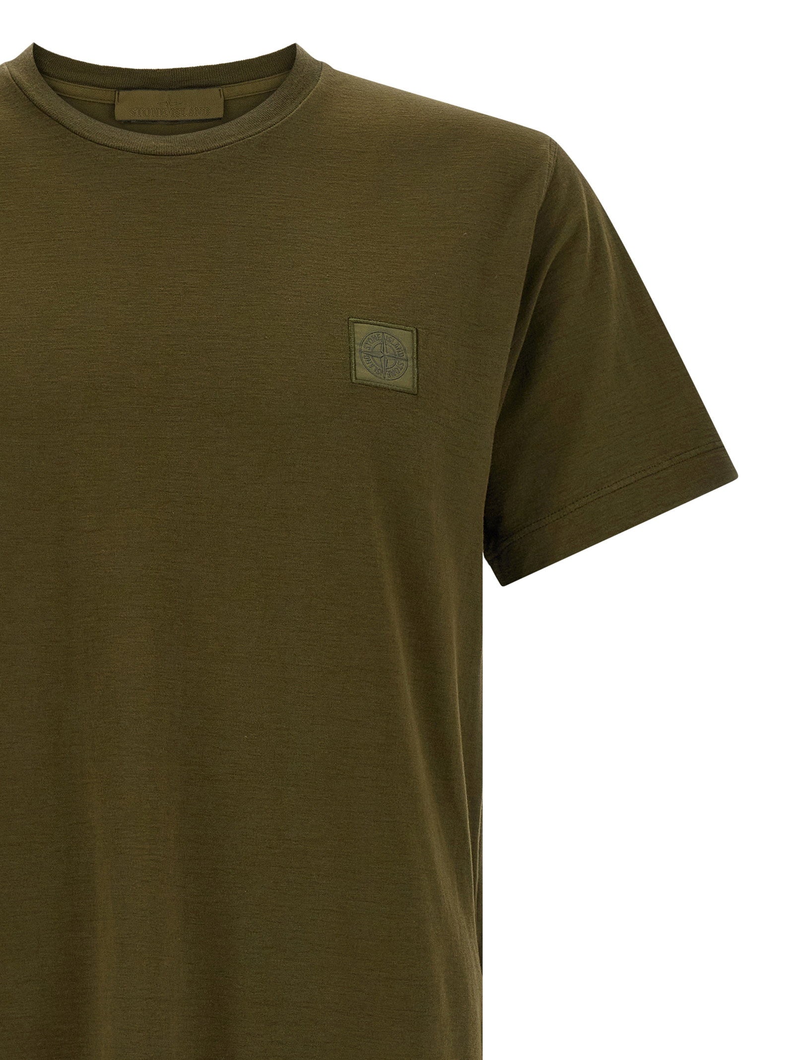 Stone Island Badge Logo Flamed Cotton T-shirt — Green - L, view 3