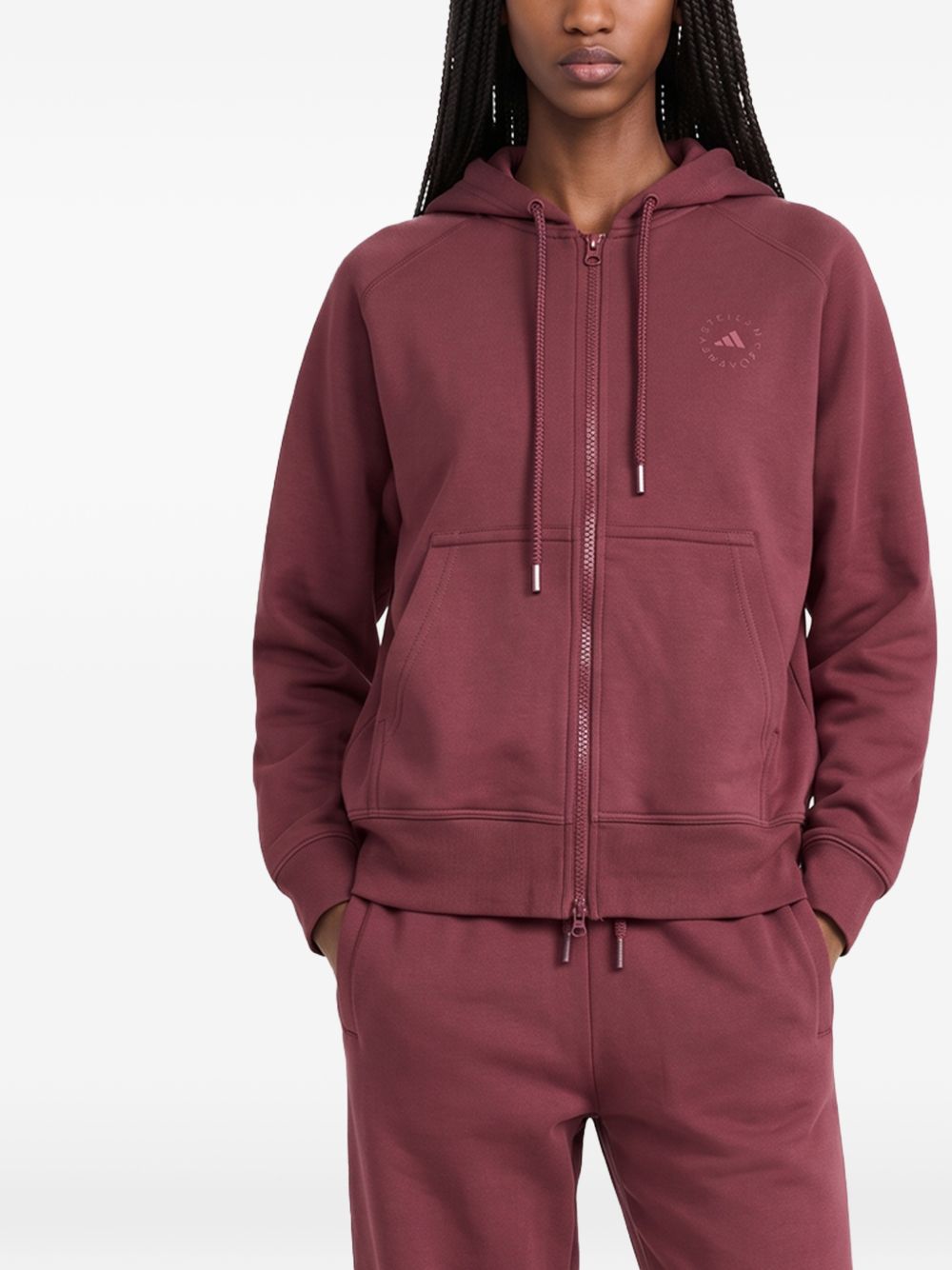 Adidas By Stella McCartney Cotton-Blend Hoodie — Burgundy, view 2