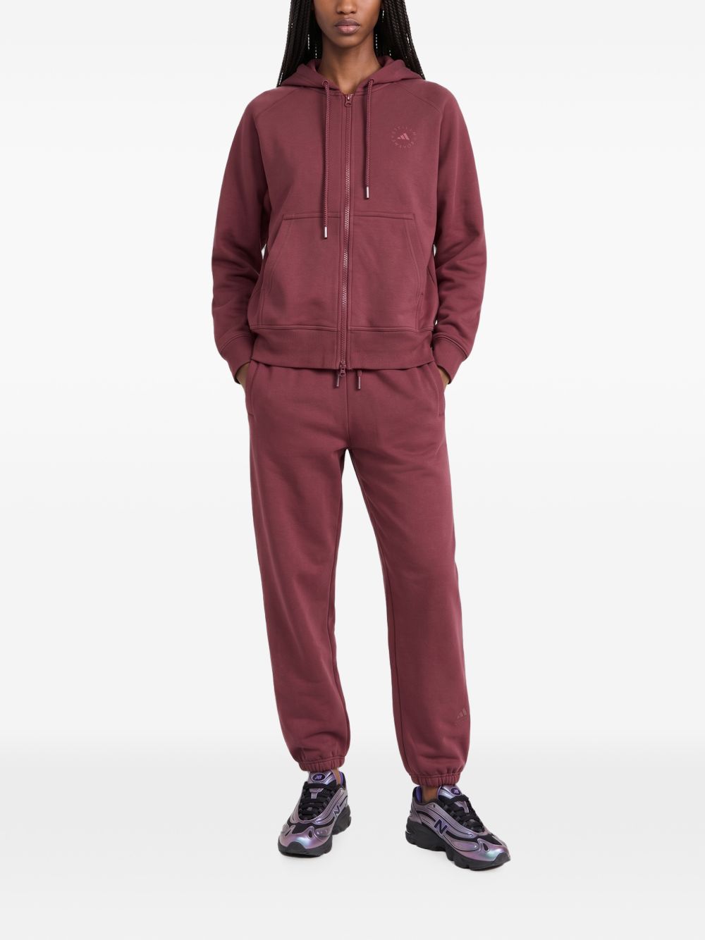 Adidas By Stella McCartney Cotton-Blend Hoodie — Burgundy, view 4