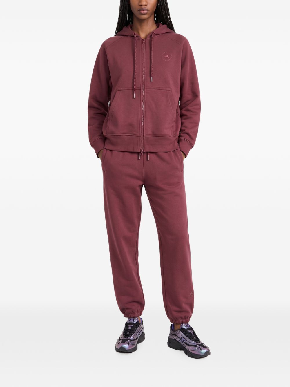 Adidas By Stella McCartney Cotton-Blend Logo Joggers — Burgundy, view 4