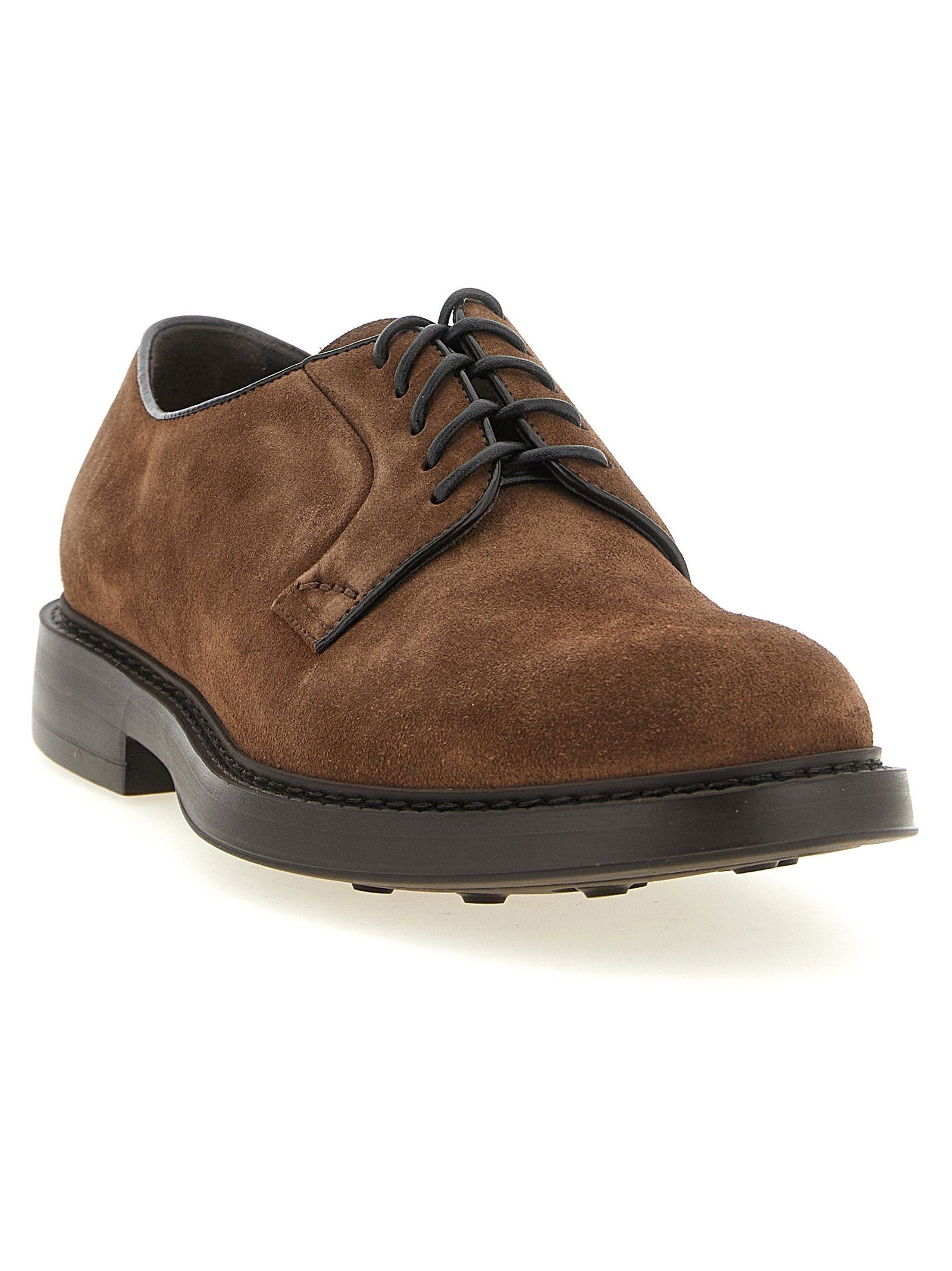 Doucal's Suede Lace-Up Derby Shoe — Brown, view 2