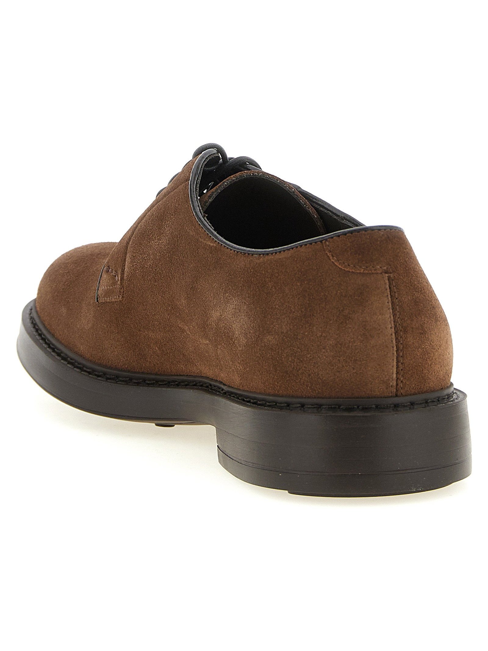 Doucal's Suede Lace-Up Derby Shoe — Brown, view 3