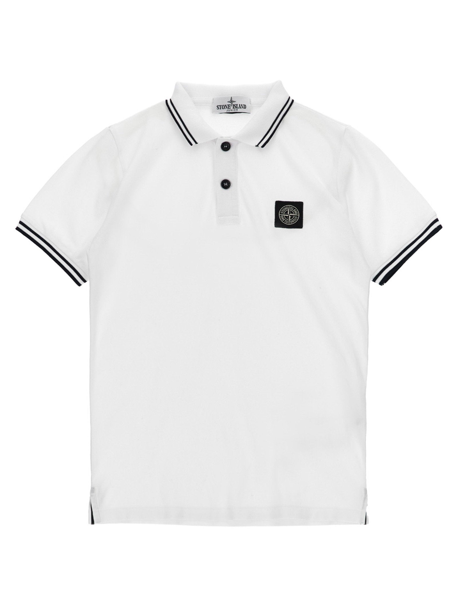 Stone Island Junior Compass Logo Piqué Polo Shirt — White by Stone Island Junior