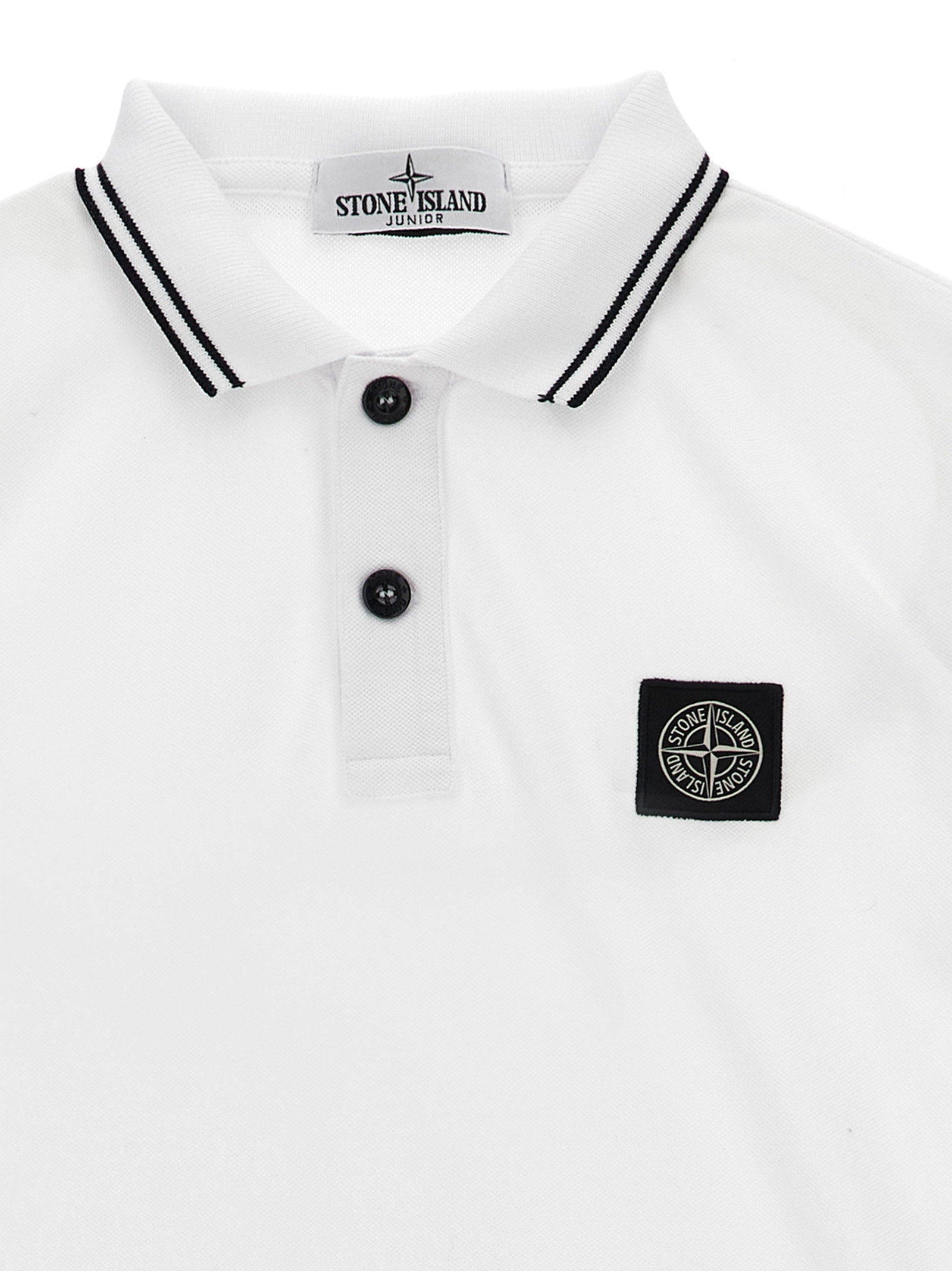 Stone Island Junior Compass Logo Piqué Polo Shirt — White, view 3