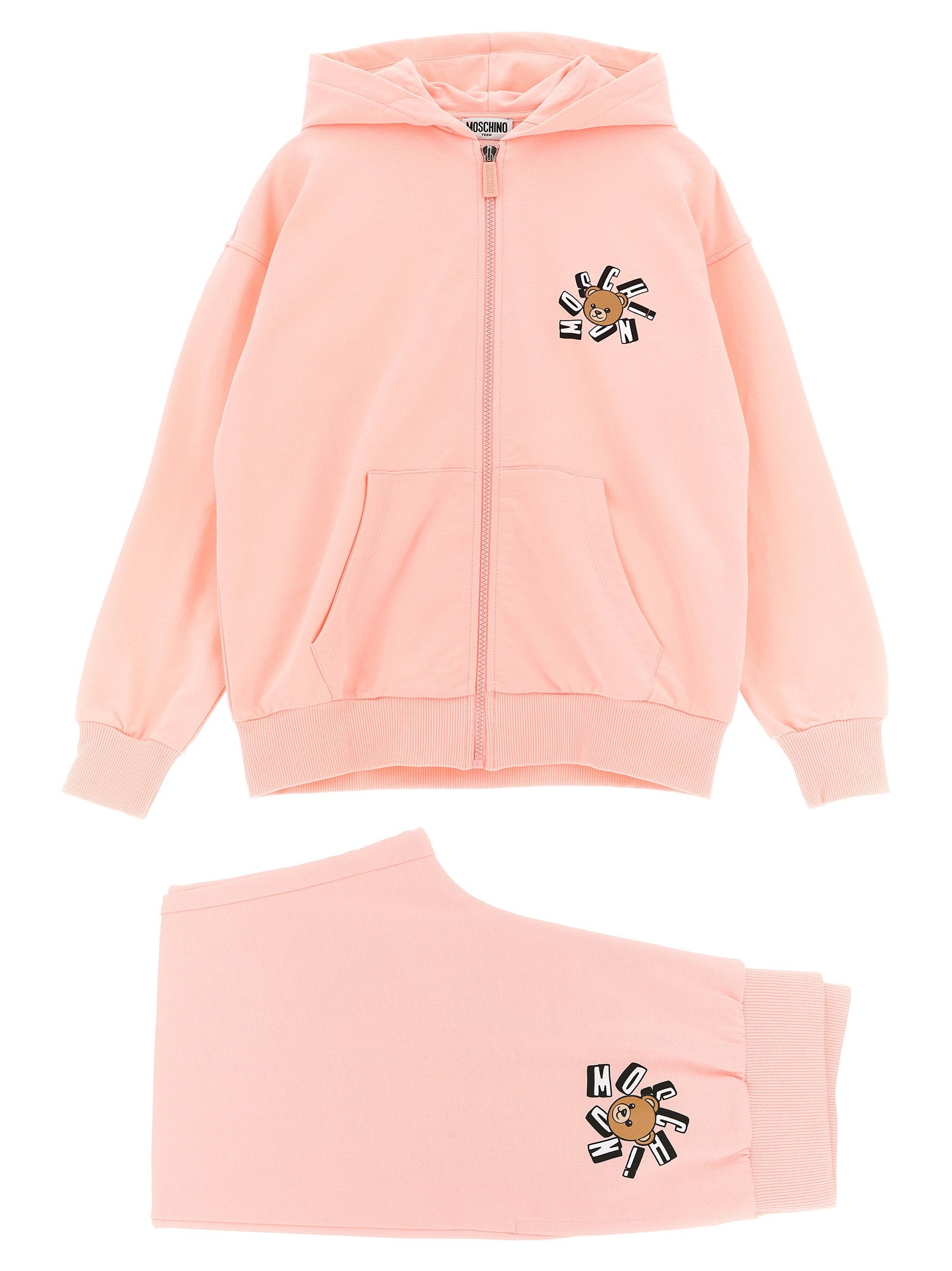 Moschino Kid Teen Teddy Bear-Embroidered Cotton Hoodie — Pink by Moschino Kid Teen