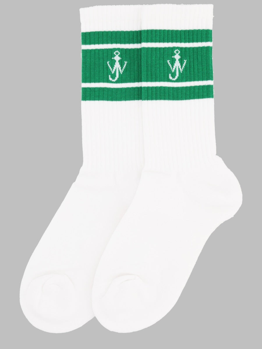 JW Anderson KW1530_YN0509024 Logo-Jacquard Cotton Blend Socks — White by JW Anderson