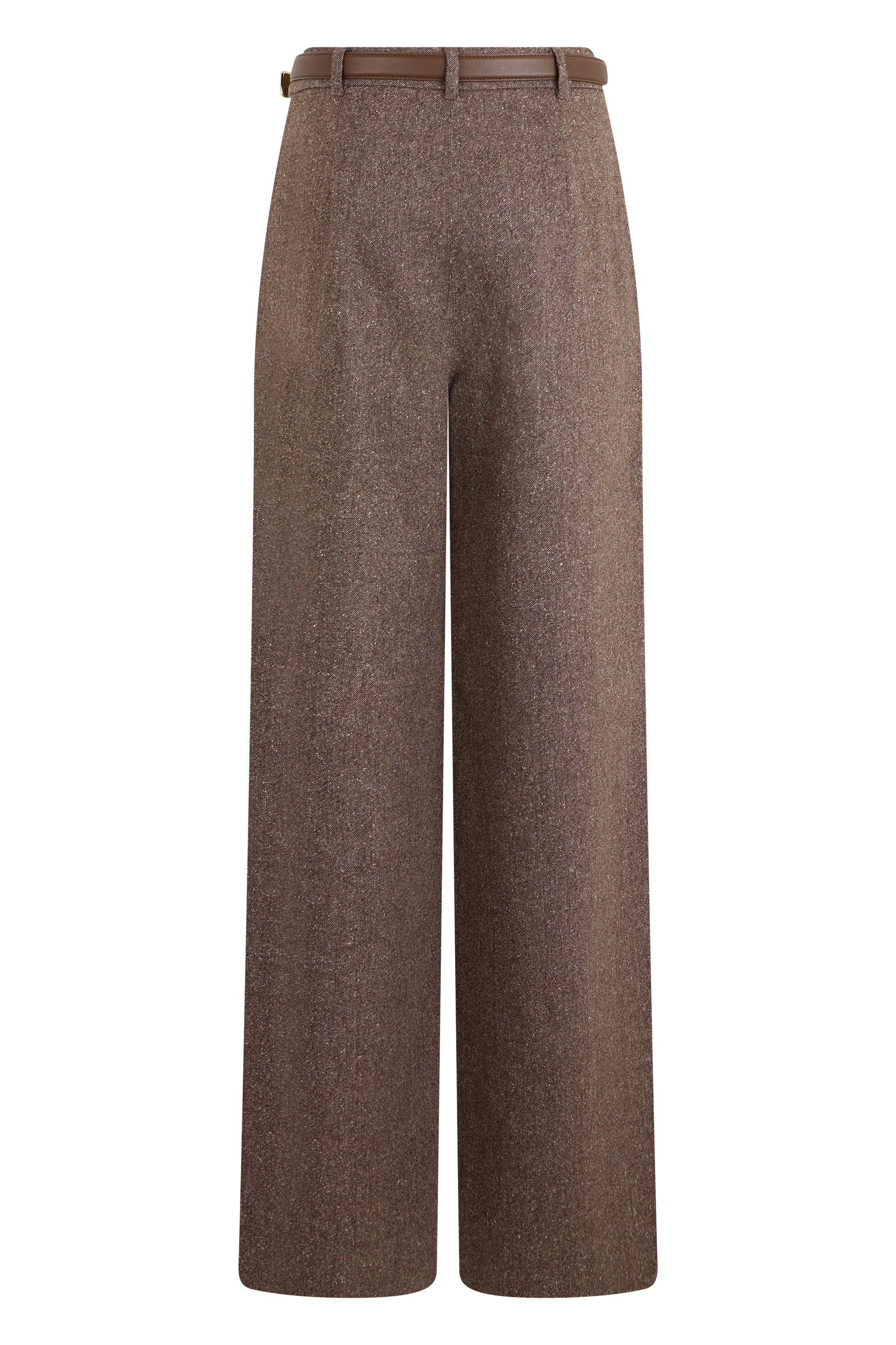 Max Mara Studio Virgin Wool Wide-Leg Trousers — Brown, view 2