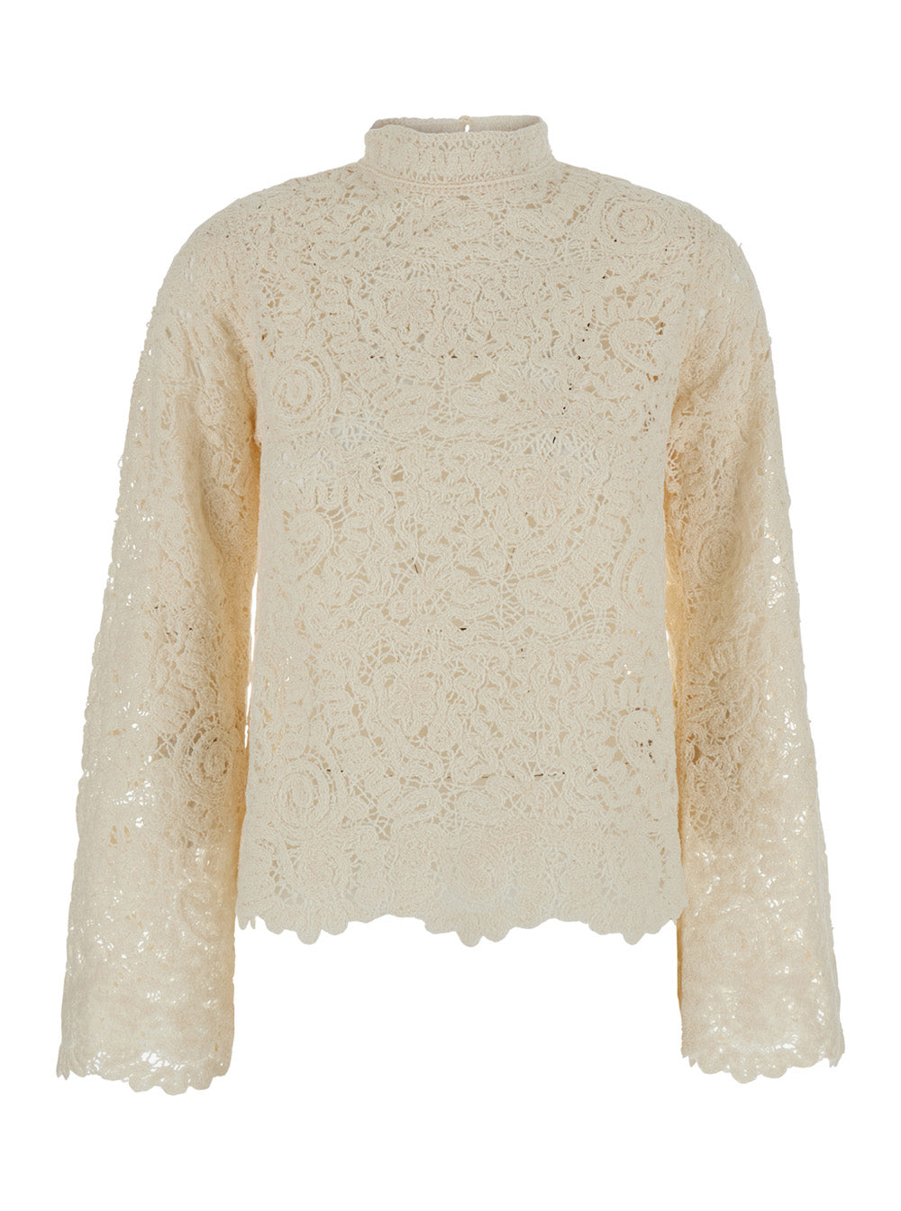 Semicouture Lace Turtleneck Sweater — Beige by Semicouture
