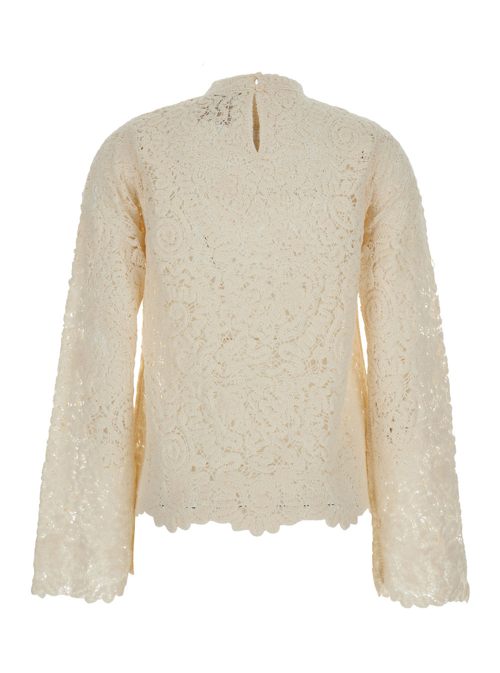 Semicouture Lace Turtleneck Sweater — Beige, view 2