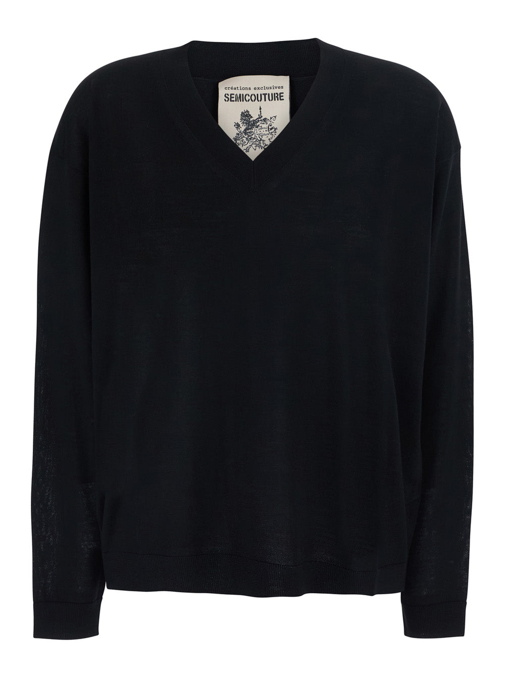Semicouture Virgin Wool V-Neck Sweater — Black by Semicouture