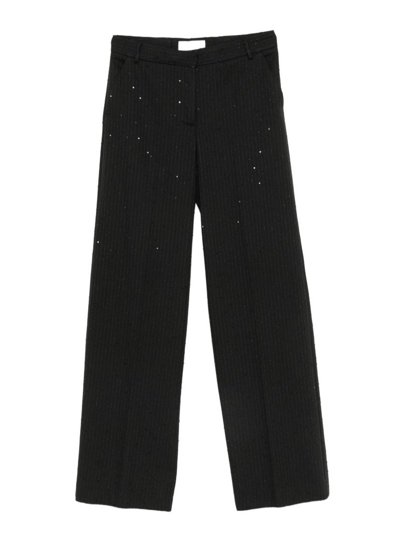 Ermanno Firenze Sequin-Embellished Pinstripe Trousers — Black by Ermanno Firenze
