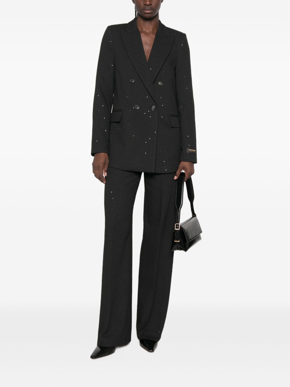 Ermanno Firenze Sequin-Embellished Pinstripe Trousers — Black, view 3