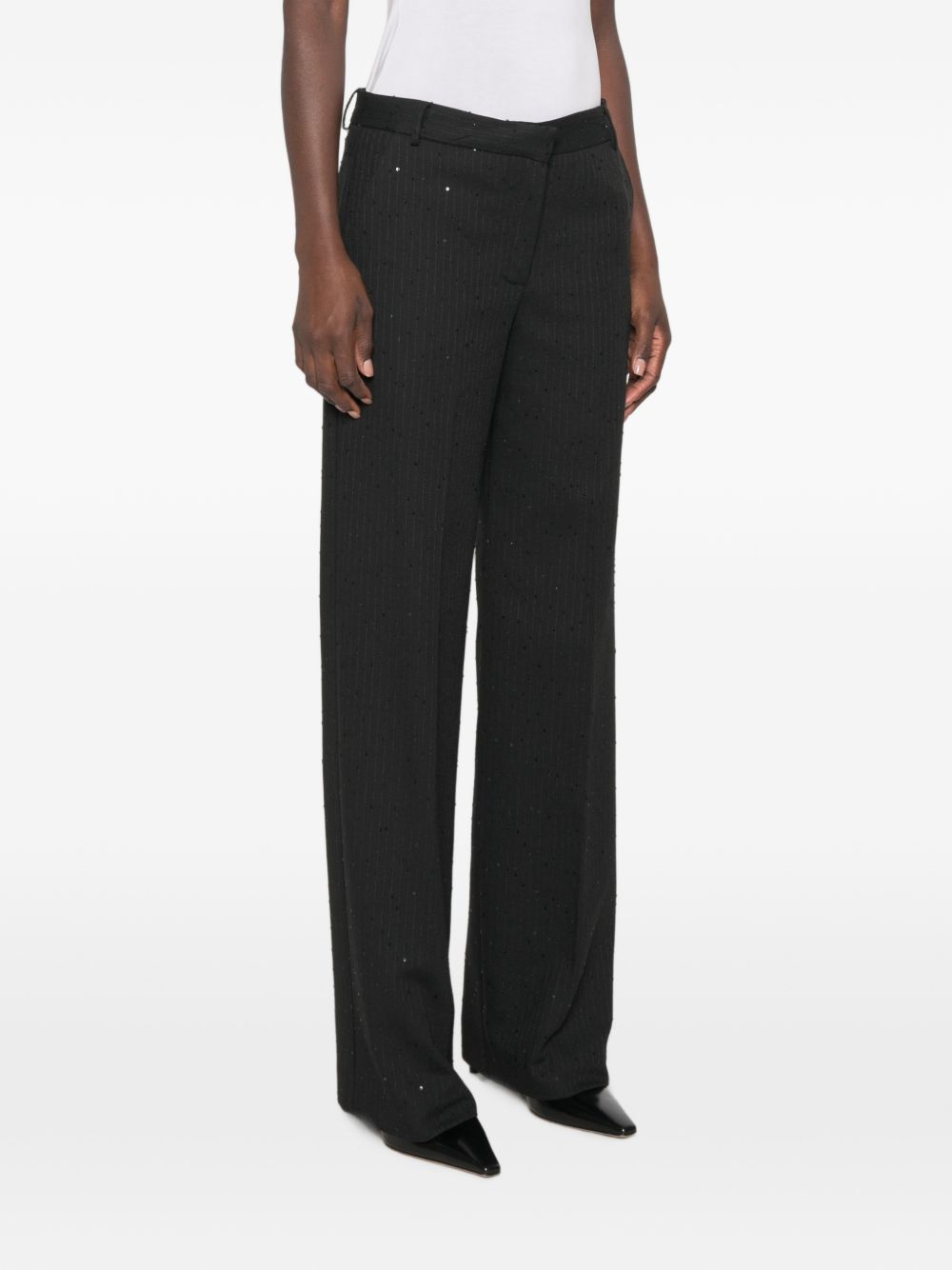 Ermanno Firenze Sequin-Embellished Pinstripe Trousers — Black, view 4