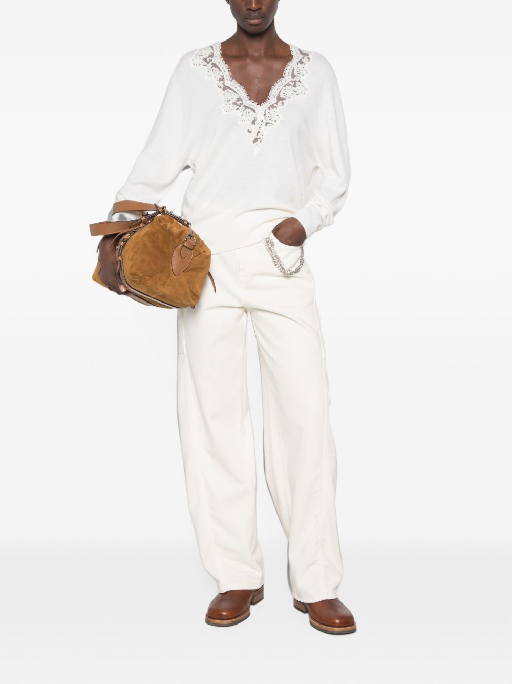 Ermanno Firenze Crystal-Embellished Trousers — white, view 5