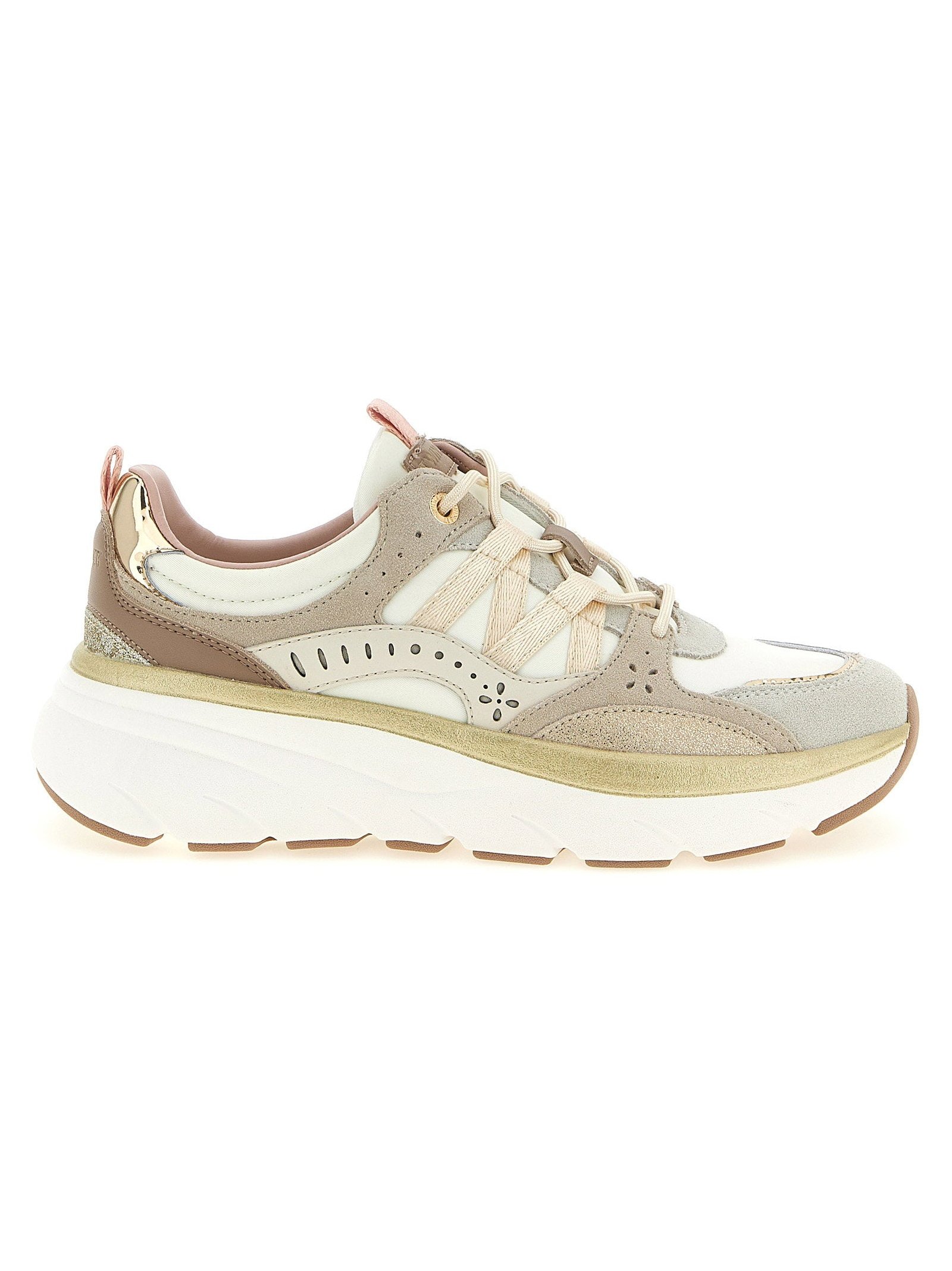 Twin Set Suede & Laminated Leather Sneaker — Beige by Twin-Set