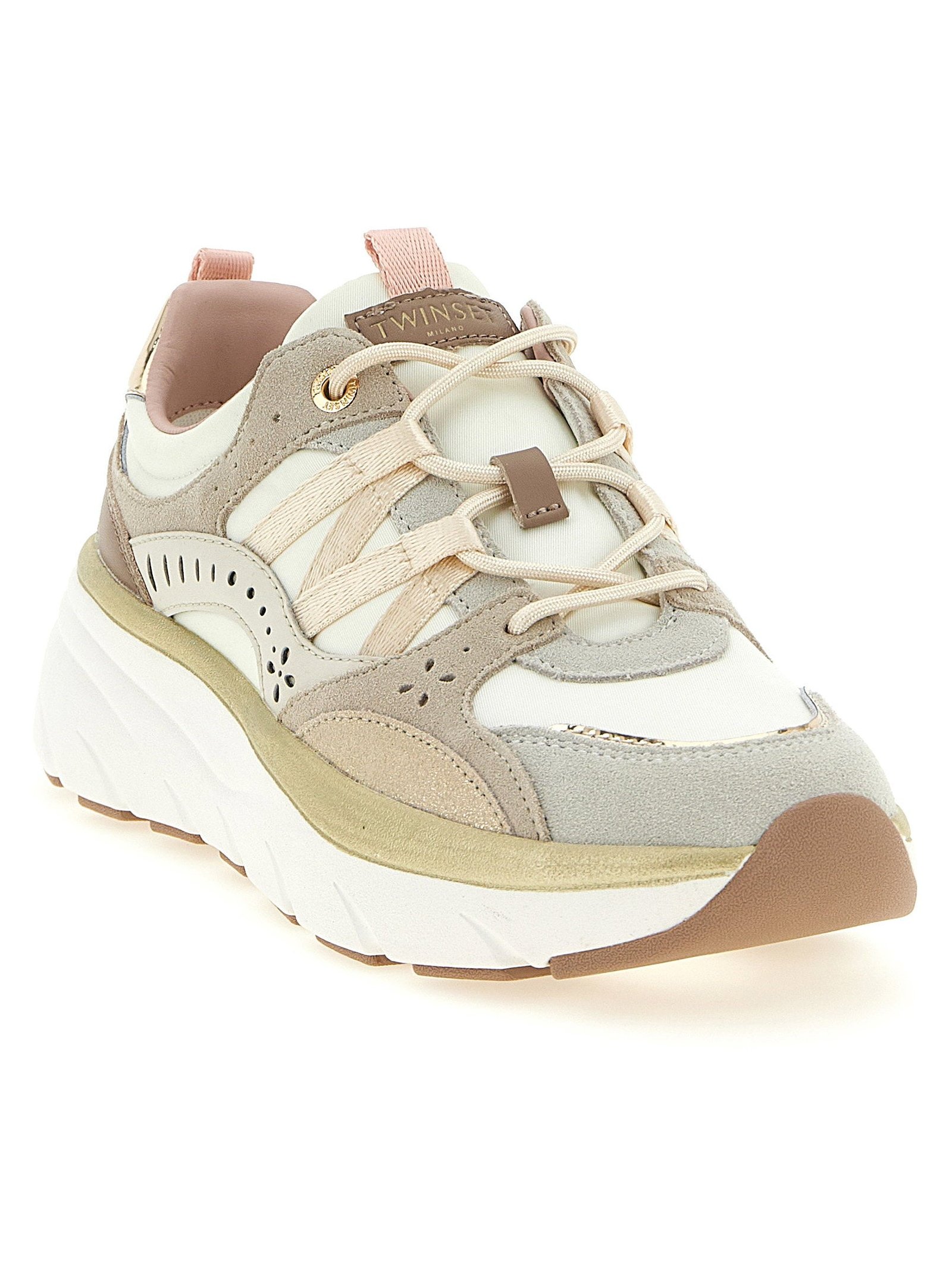Twin Set Suede & Laminated Leather Sneaker — Beige, view 2