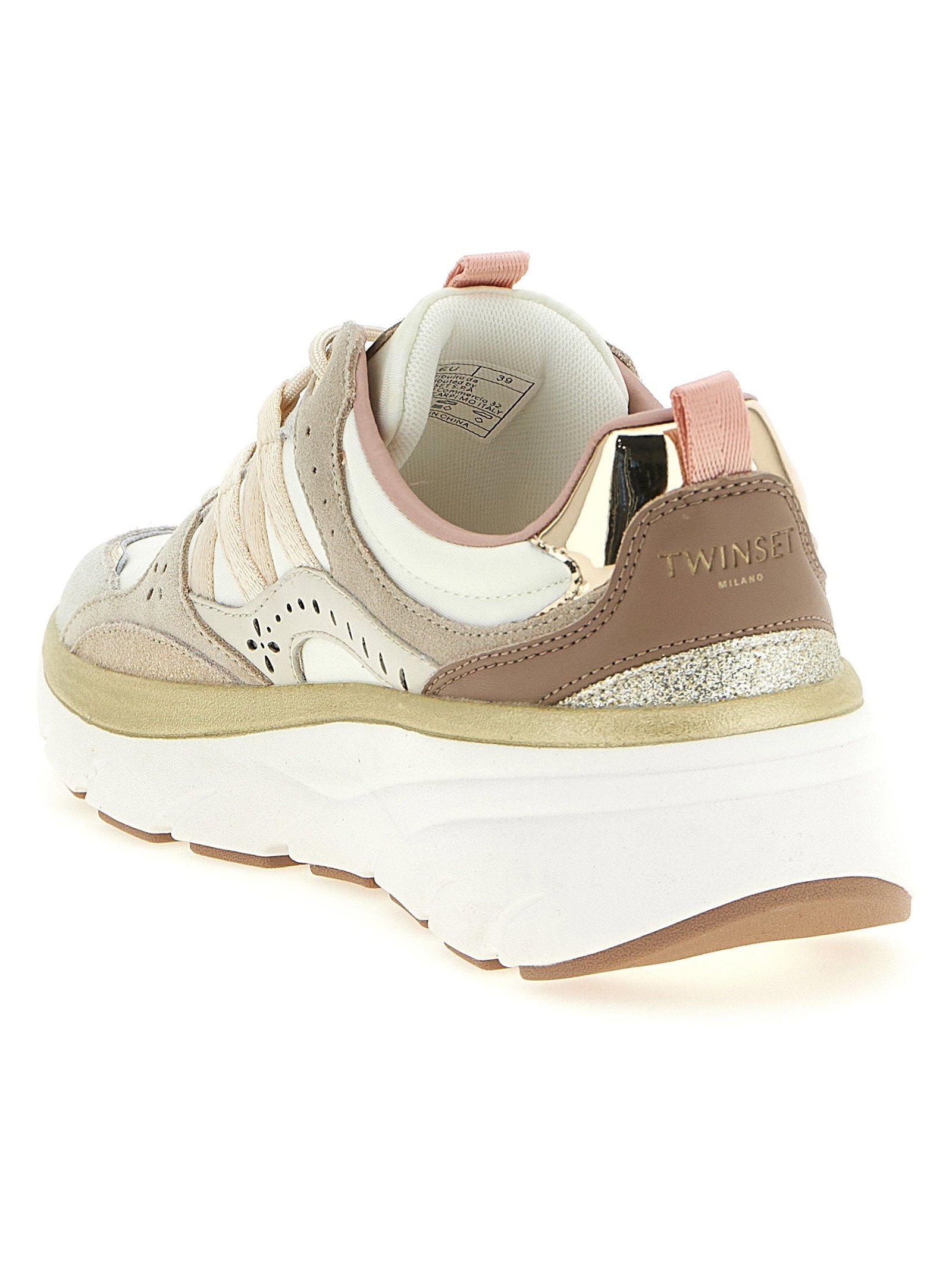 Twin Set Suede & Laminated Leather Sneaker — Beige, view 3