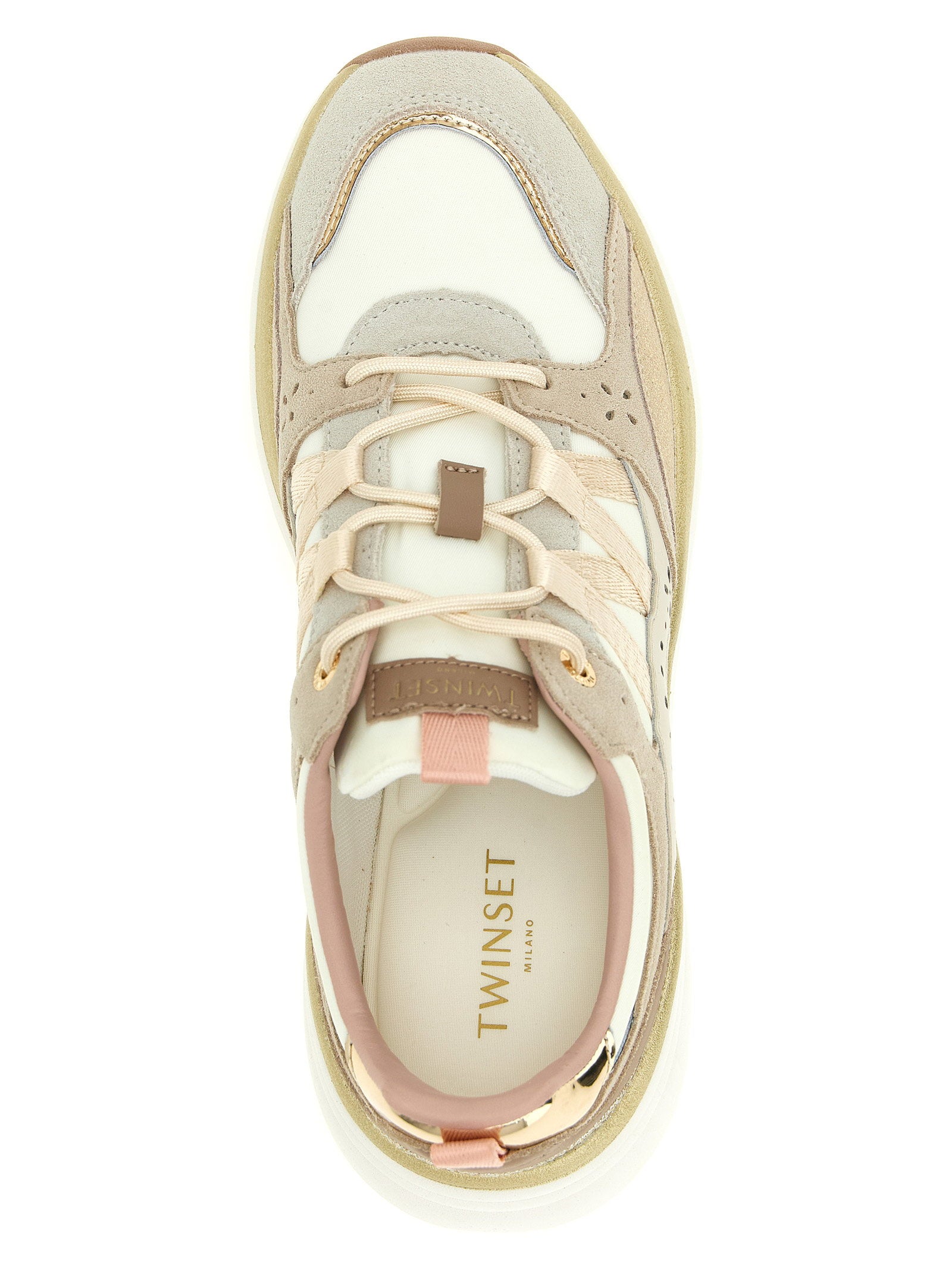 Twin Set Suede & Laminated Leather Sneaker — Beige, view 4