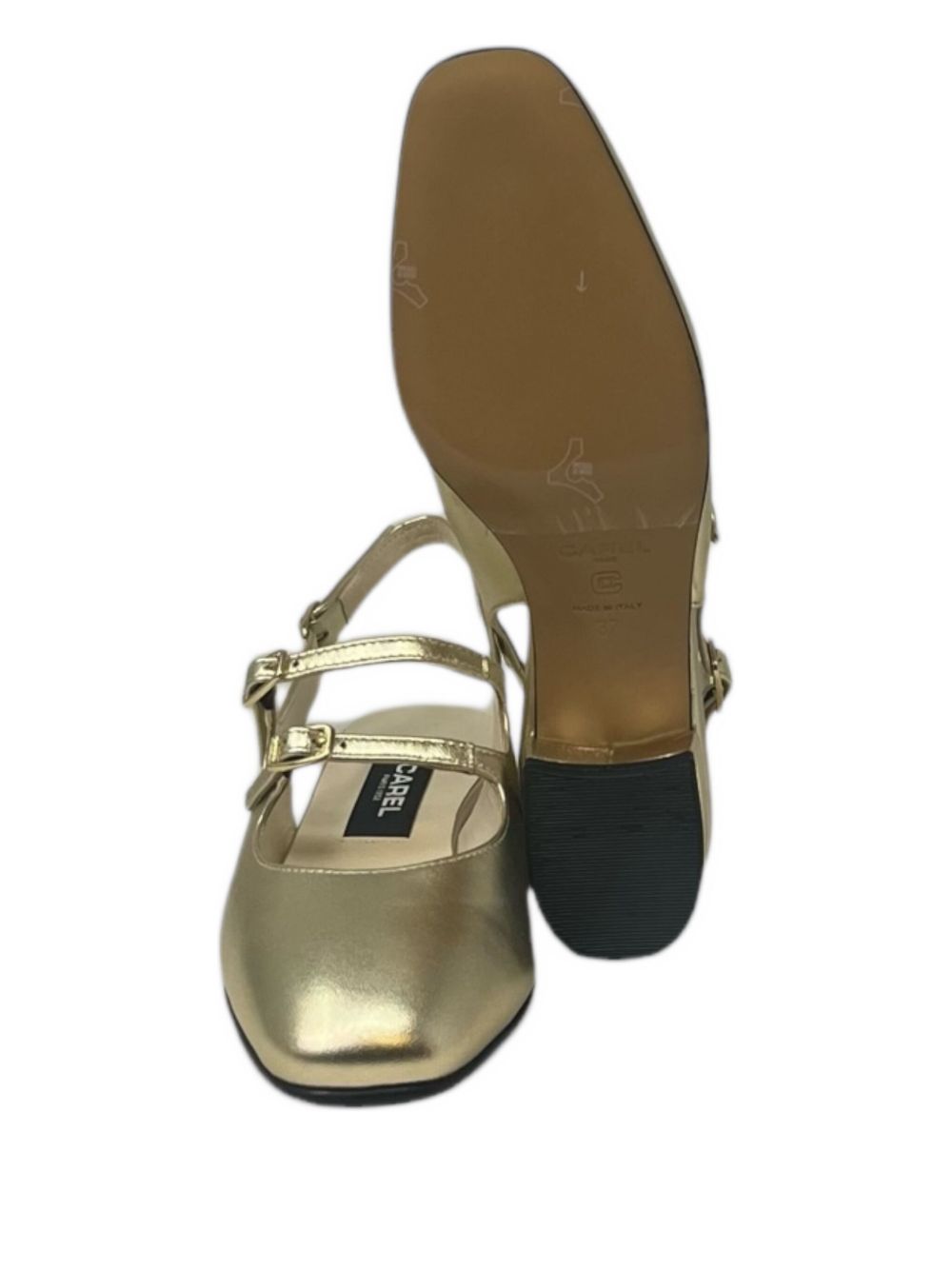 Carel Paris Mary Jane Buckle Slingback Flat — Gold, view 3