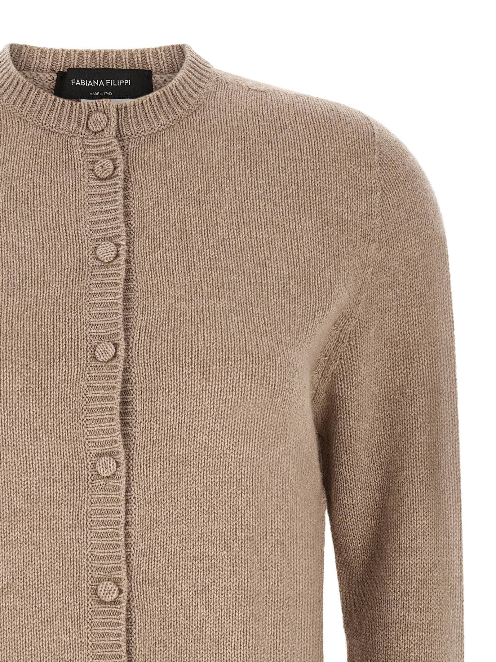 Fabiana Filippi Virgin Wool Blend Cardigan — Beige, view 3