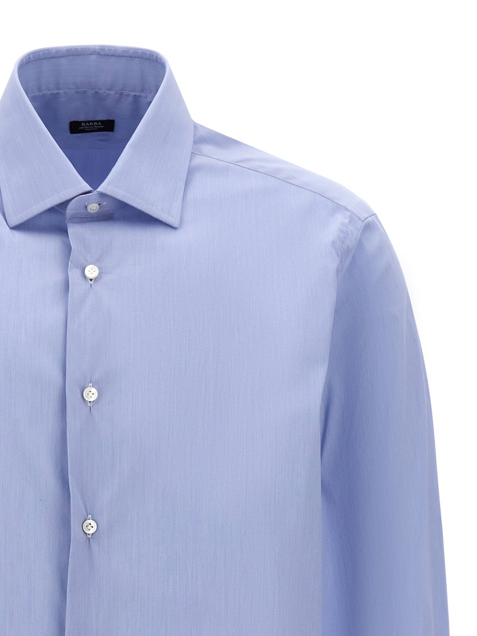 Barba Stretch Cotton Poplin Shirt — Light Blue, view 3