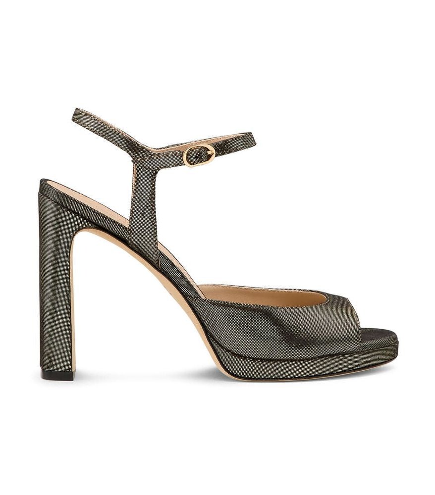 Stuart Weitzman Metallic Textile Block Heel Platform Sandal — Platinum by Stuart Weitzman