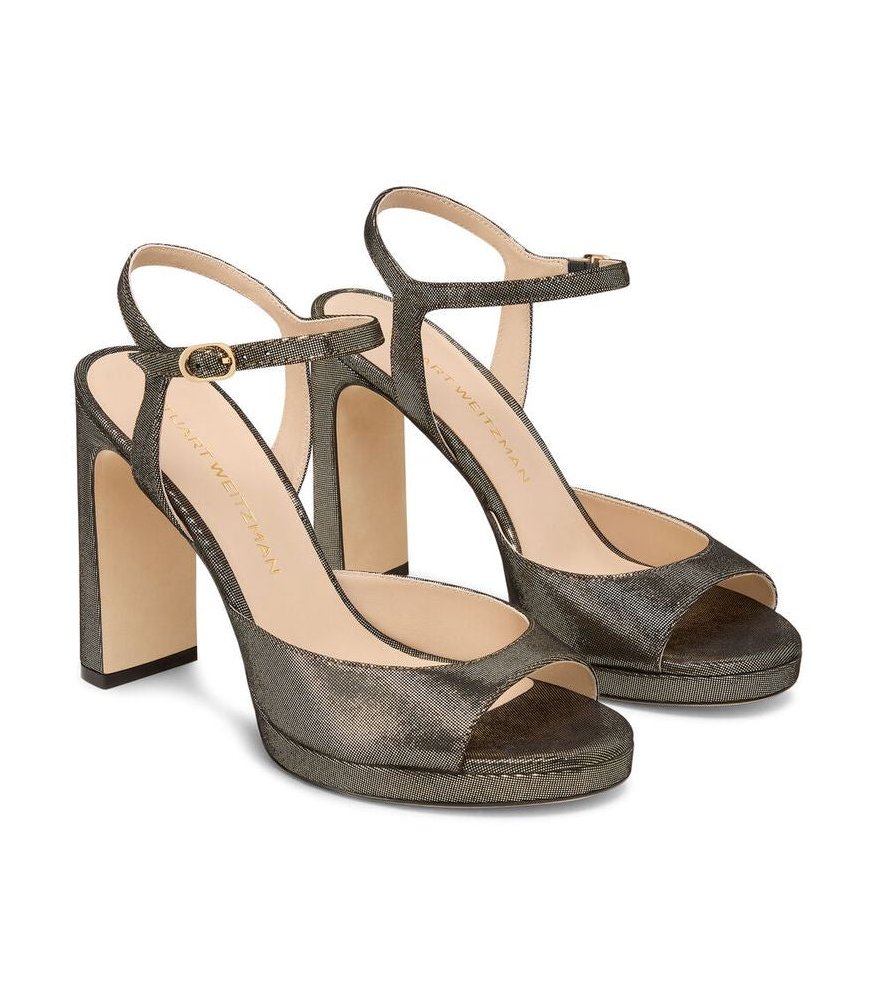 Stuart Weitzman Metallic Textile Block Heel Platform Sandal — Platinum, view 2