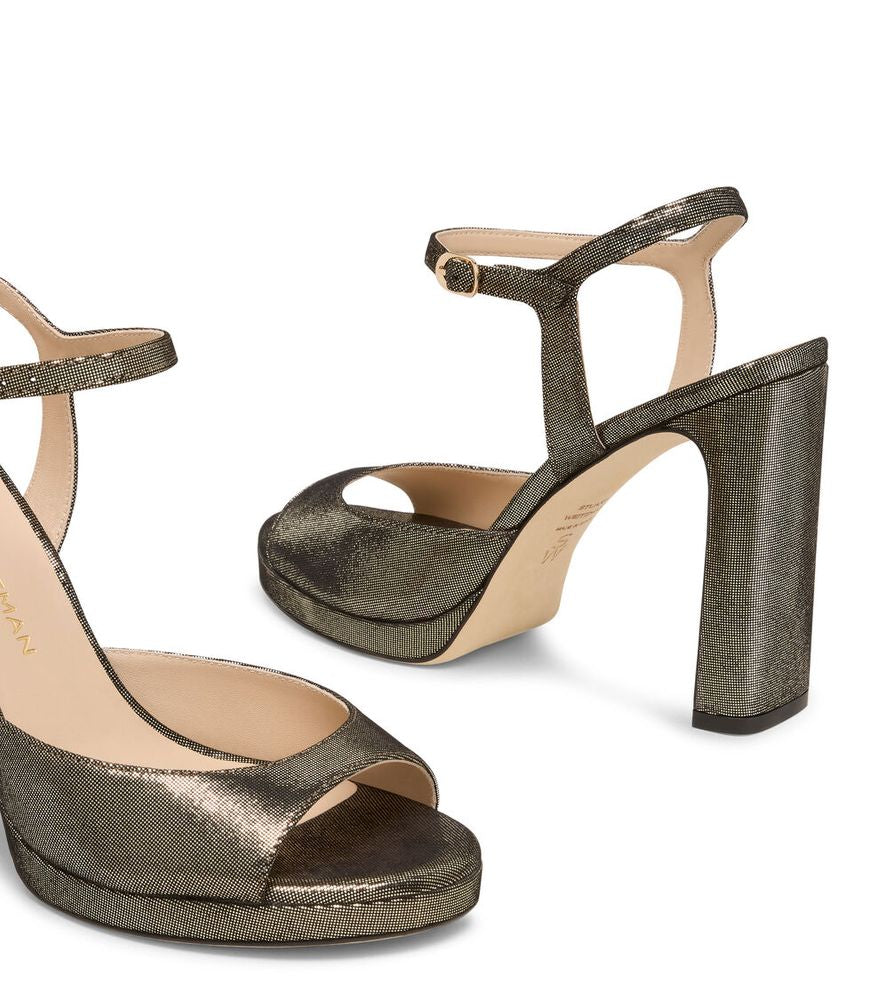 Stuart Weitzman Metallic Textile Block Heel Platform Sandal — Platinum, view 4