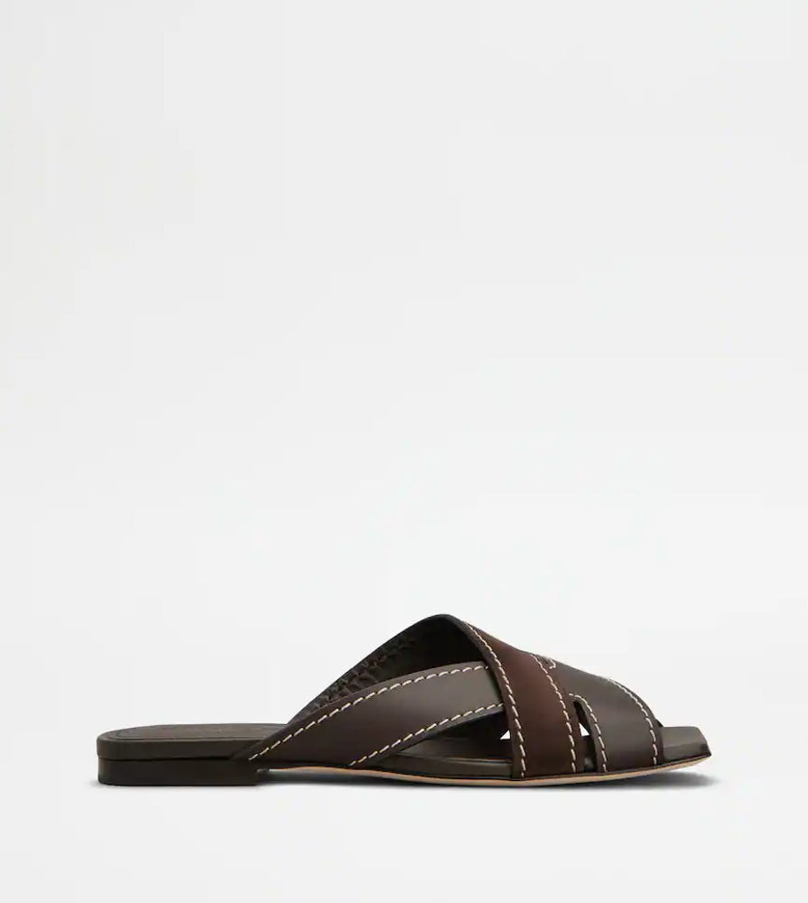 Tod's Leather Crossband Mule — Brown by Tod'S