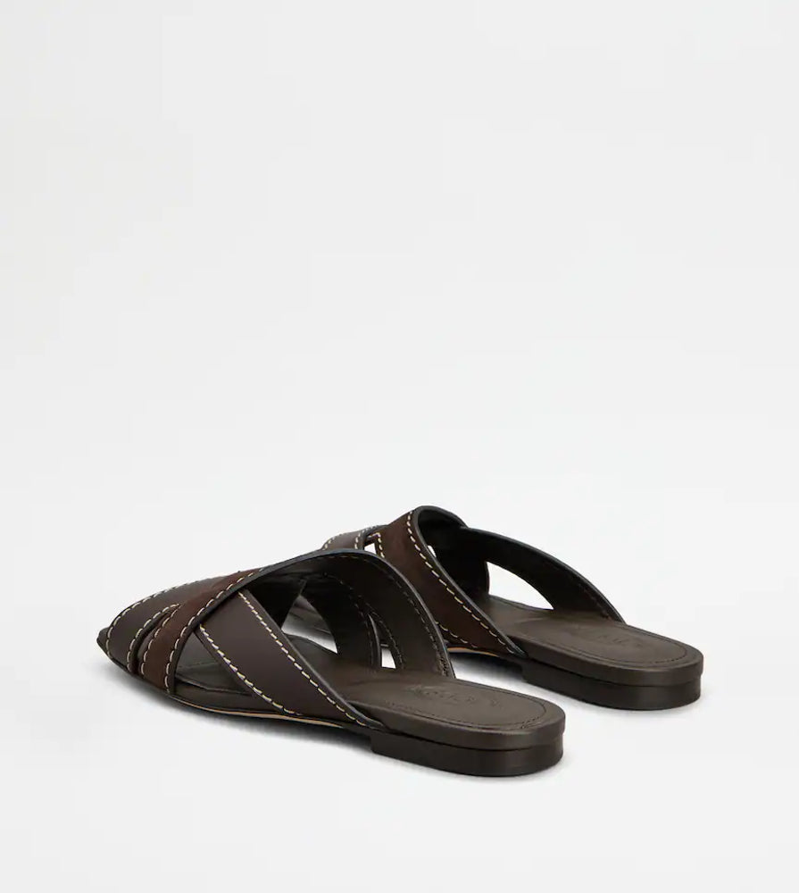 Tod's Leather Crossband Mule — Brown, view 3