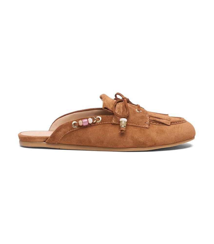 Stuart Weitzman Suede Tassel Mule — Camel by Stuart Weitzman