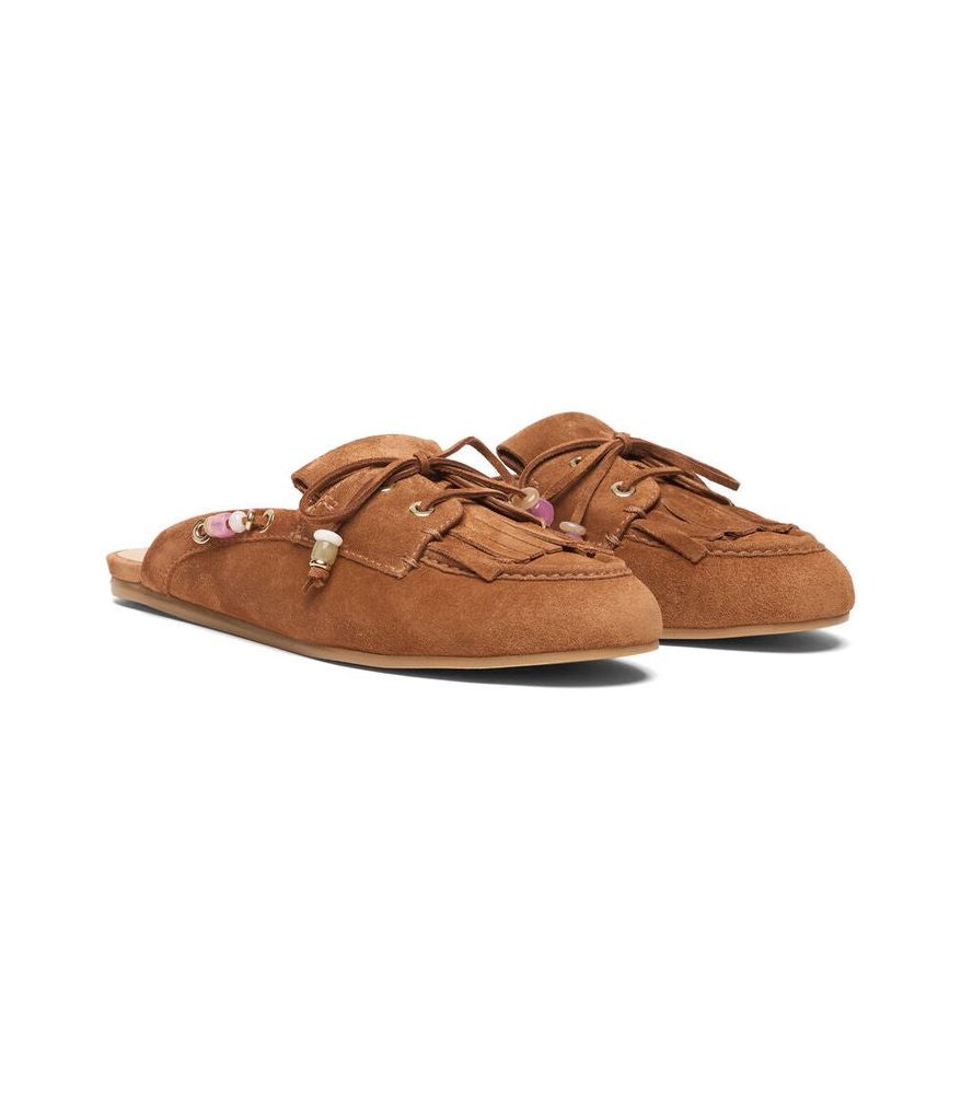 Stuart Weitzman Suede Tassel Mule — Camel, view 2