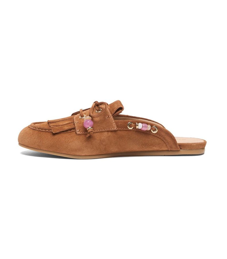 Stuart Weitzman Suede Tassel Mule — Camel, view 3